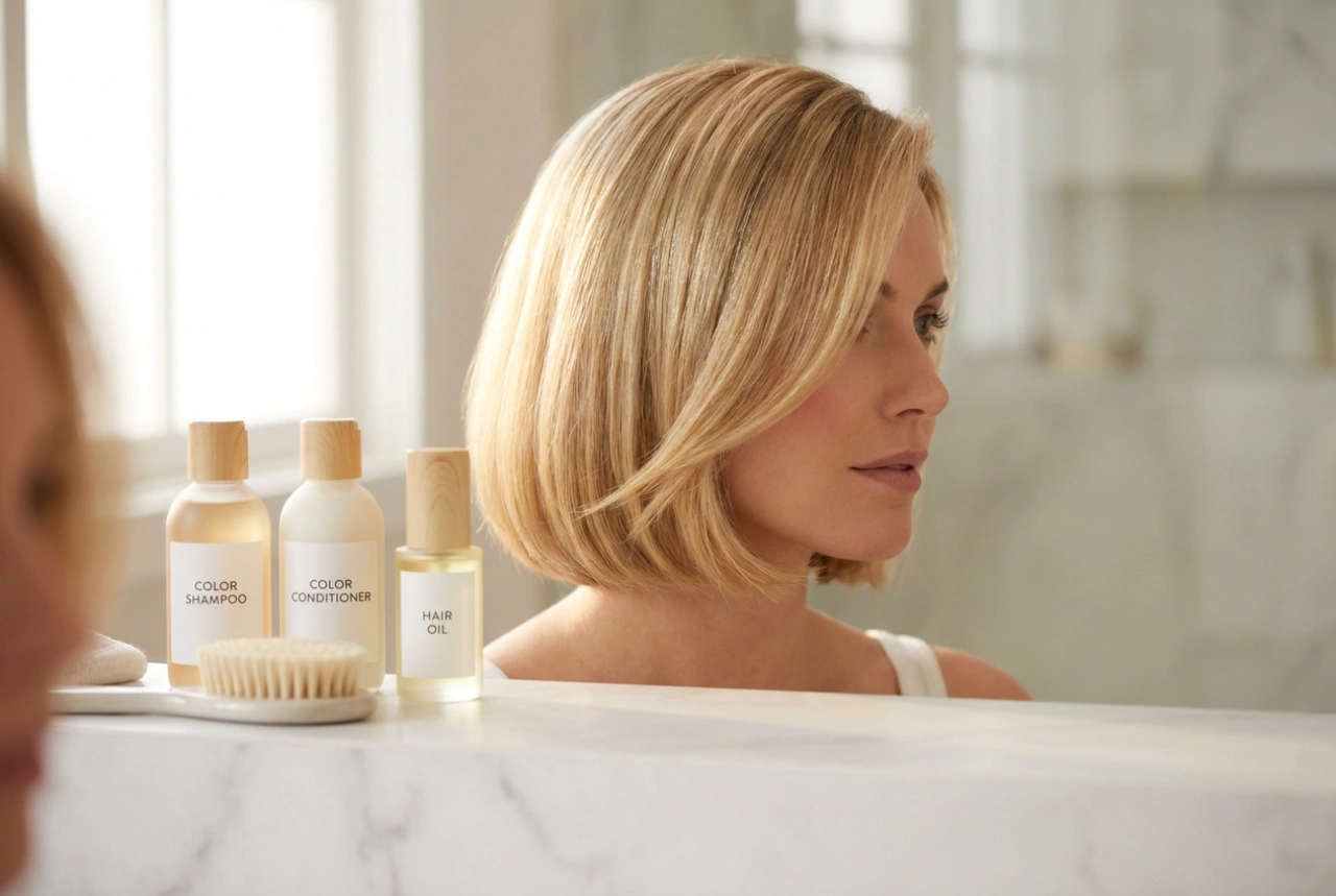 Kurzes blondes Haar: Styling mit Farbschutz und Glanz