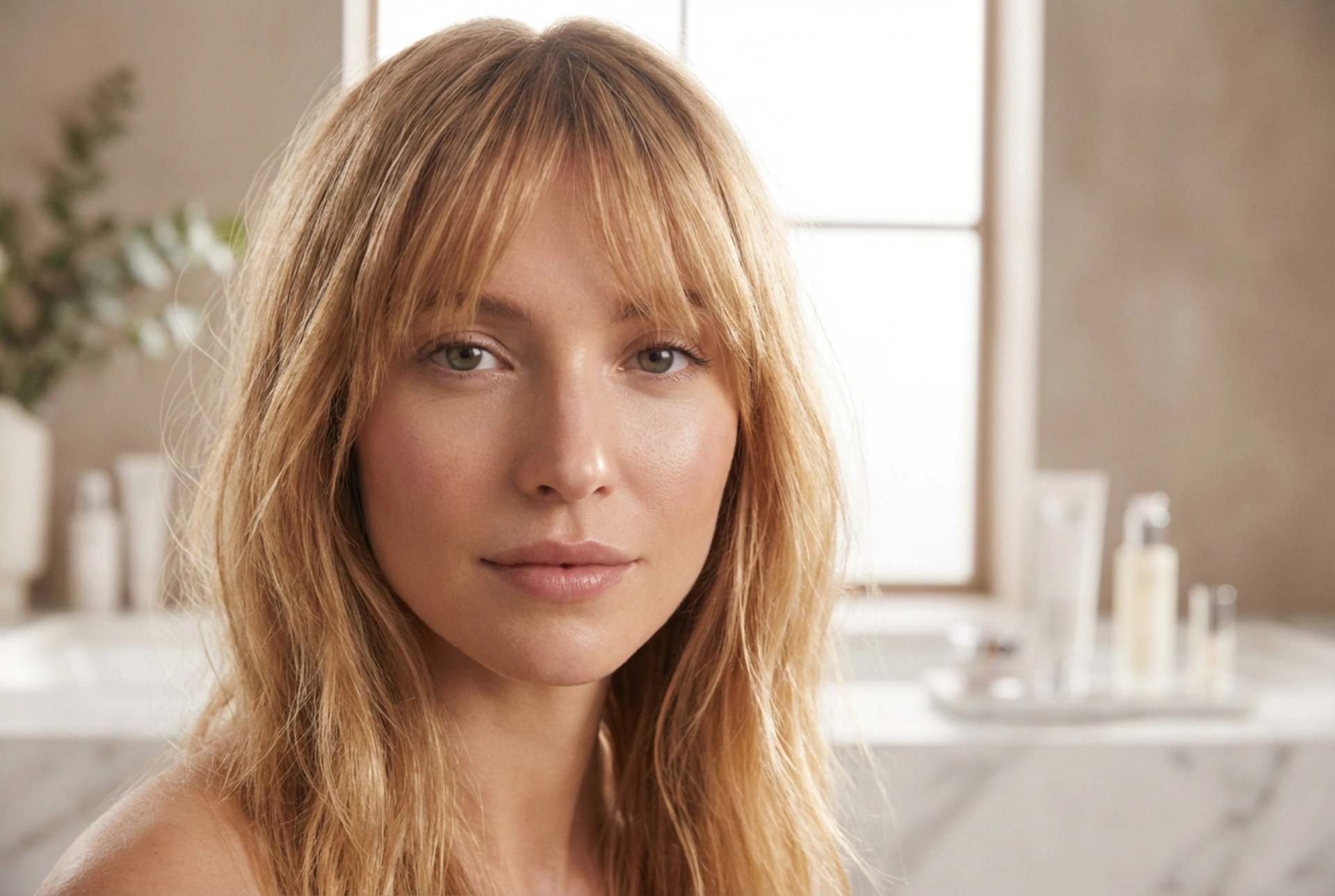 Frisuren für ein langes Gesicht mit langer Nase: Weicher Pony und harmonische Proportionen