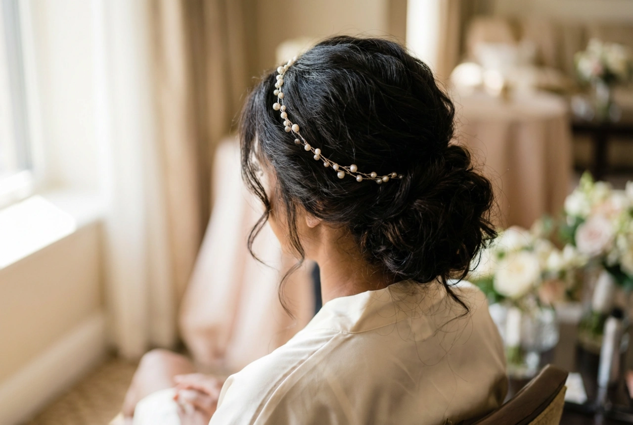 Zarter Haarreif auf der Feier: Festliche Frisuren mit Haarschmuck für die Hochzeit