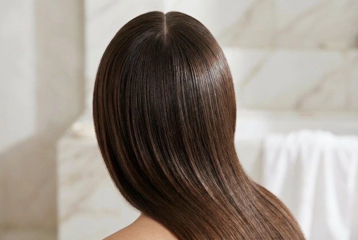Symmetrie und Glanz: Frisuren mit Mittelscheitel ohne Frizz
