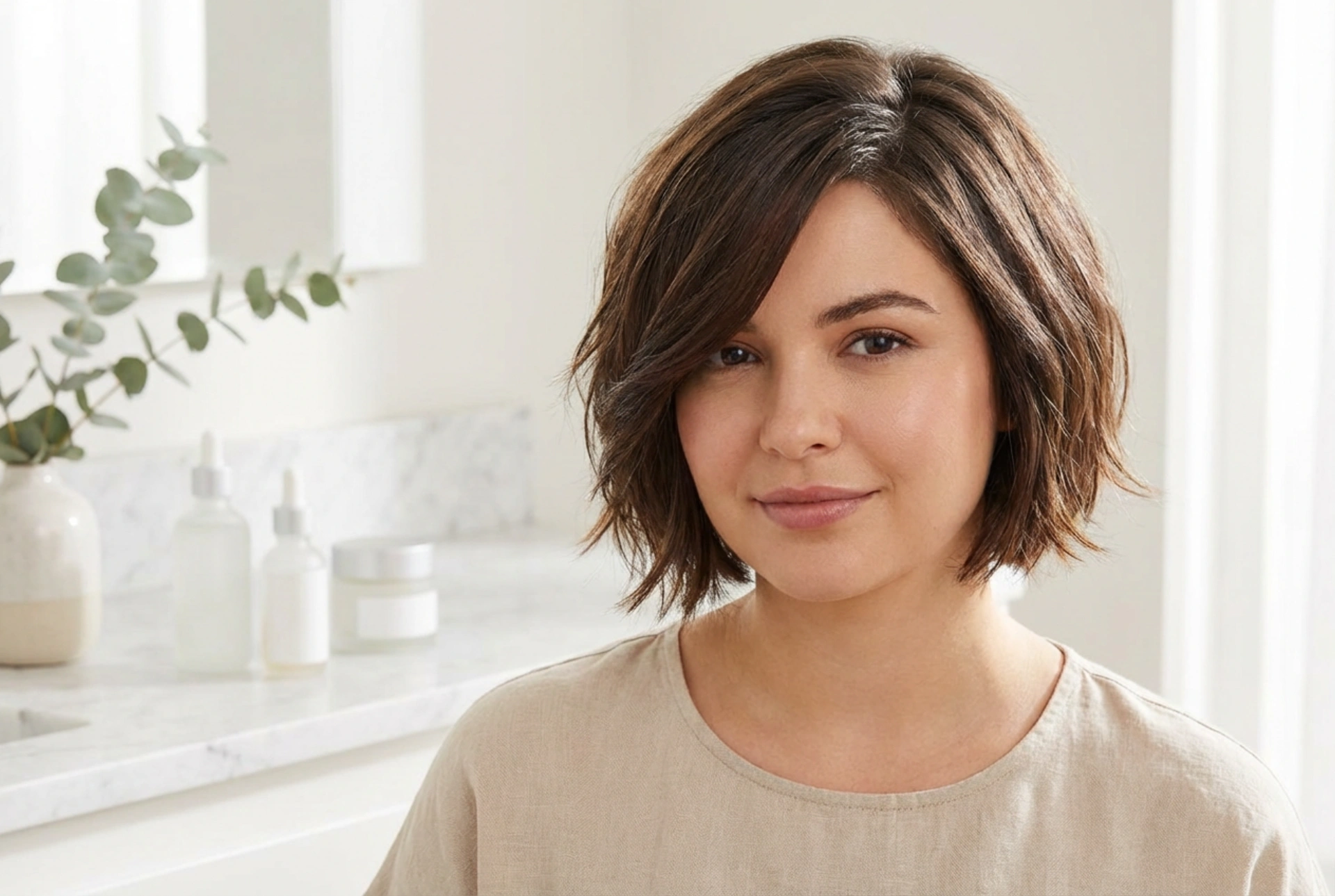 Kurze Frisuren für ein rundes Gesicht: Form, Scheitel, Volumen