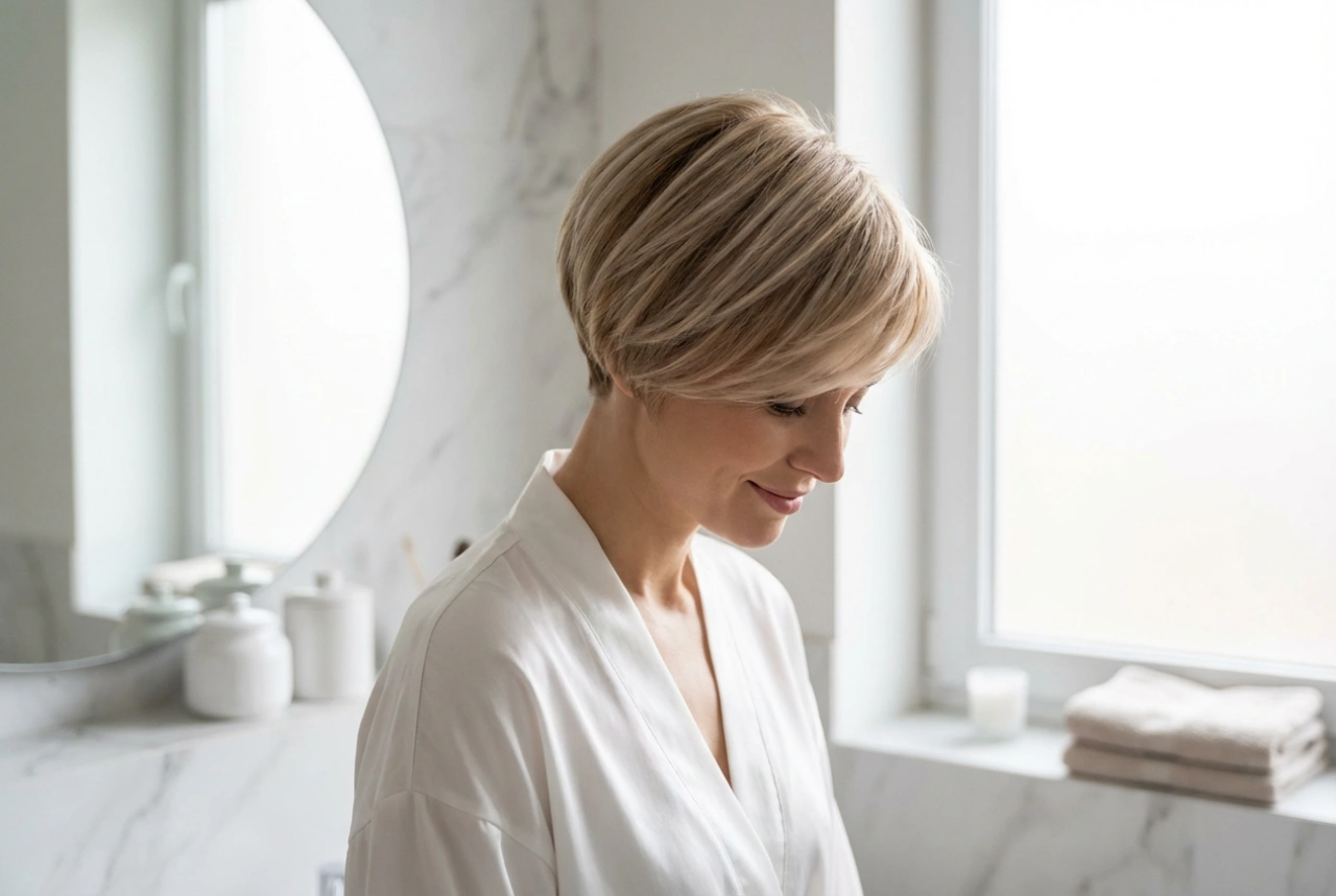 Kurzer Mushroom Cut für Damen: Weiches Finish und Volumen