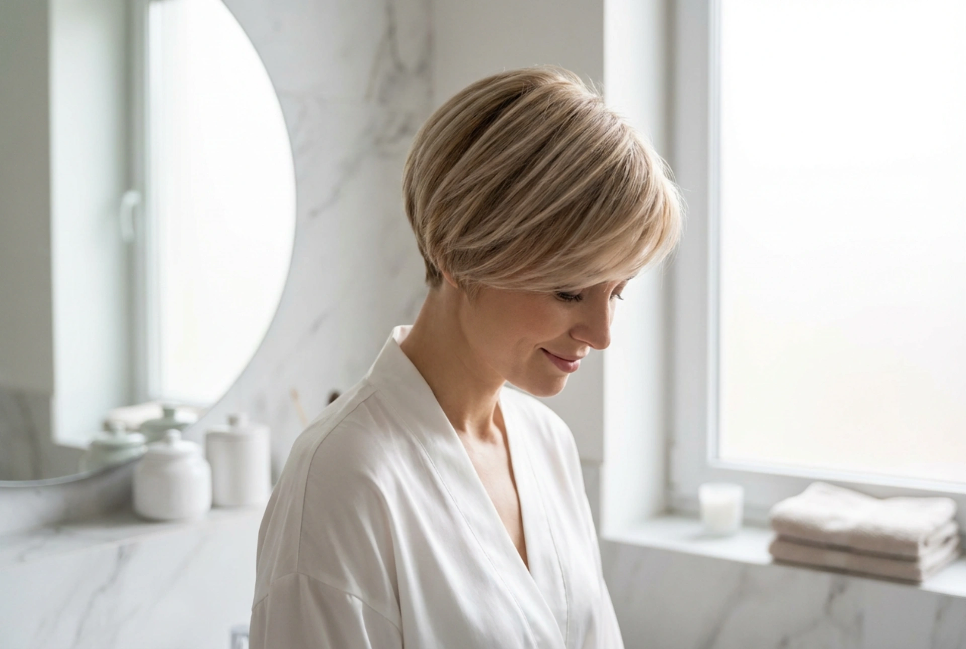 Kurzer Mushroom Cut für Damen: Weiches Finish und Volumen