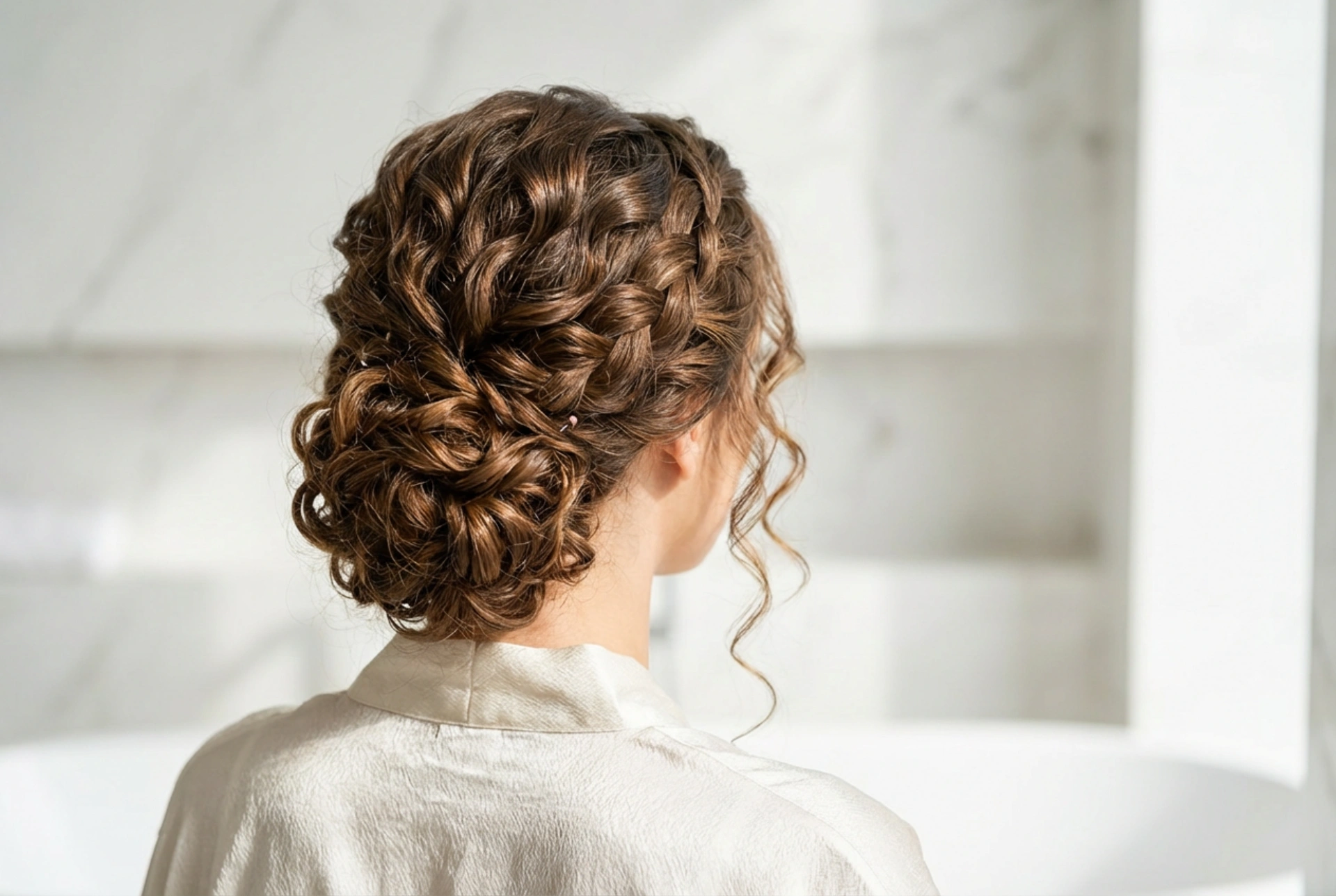 Locken-Hochsteckfrisuren ohne Frizz: Romantische Flechtelemente und haltbare Dutts