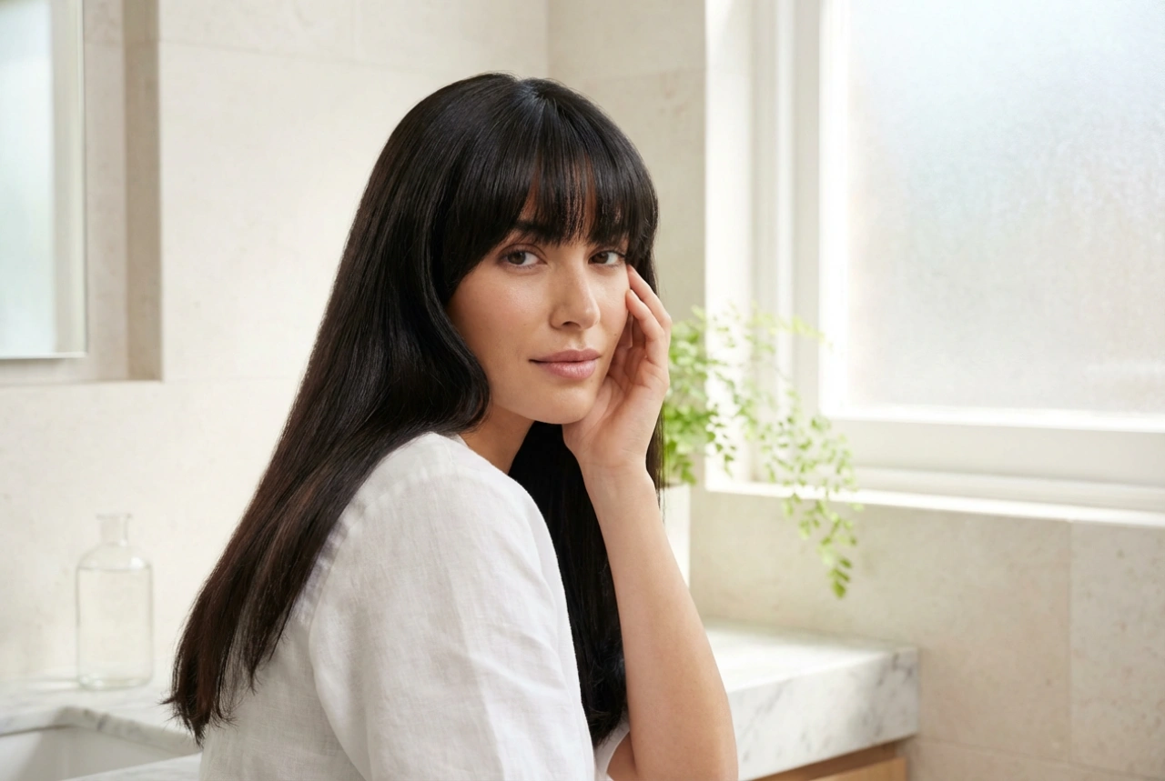 Langes Haar mit Pony: Styling, Ansatzvolumen und Glättung