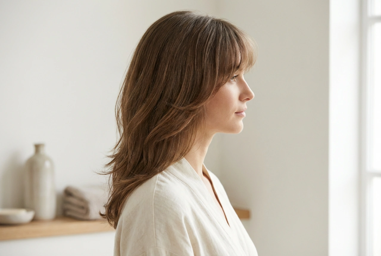 Gestuftes Haar mit Pony: Schnitt, Übergänge und Styling