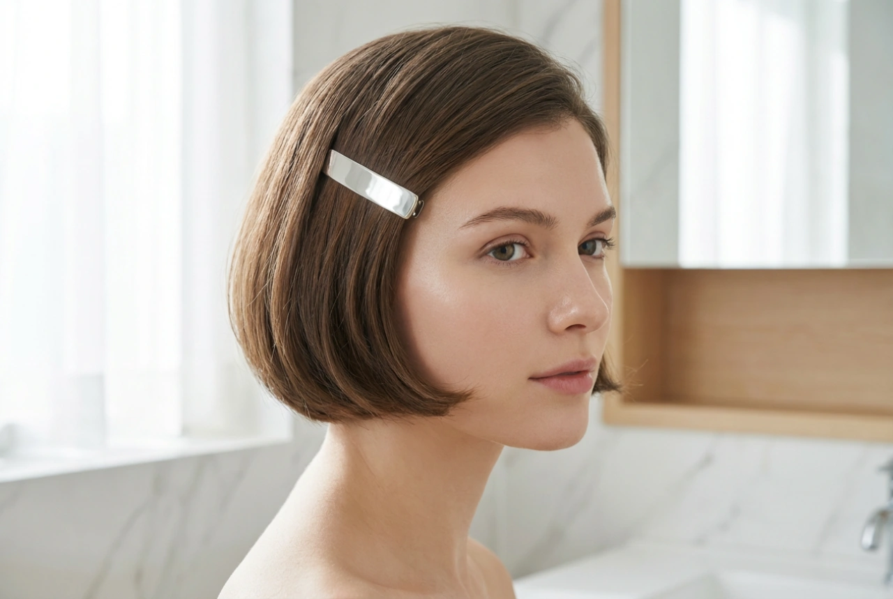 Sehr kurzer Bob für jeden Tag: Volumen, Glättung, Accessoires