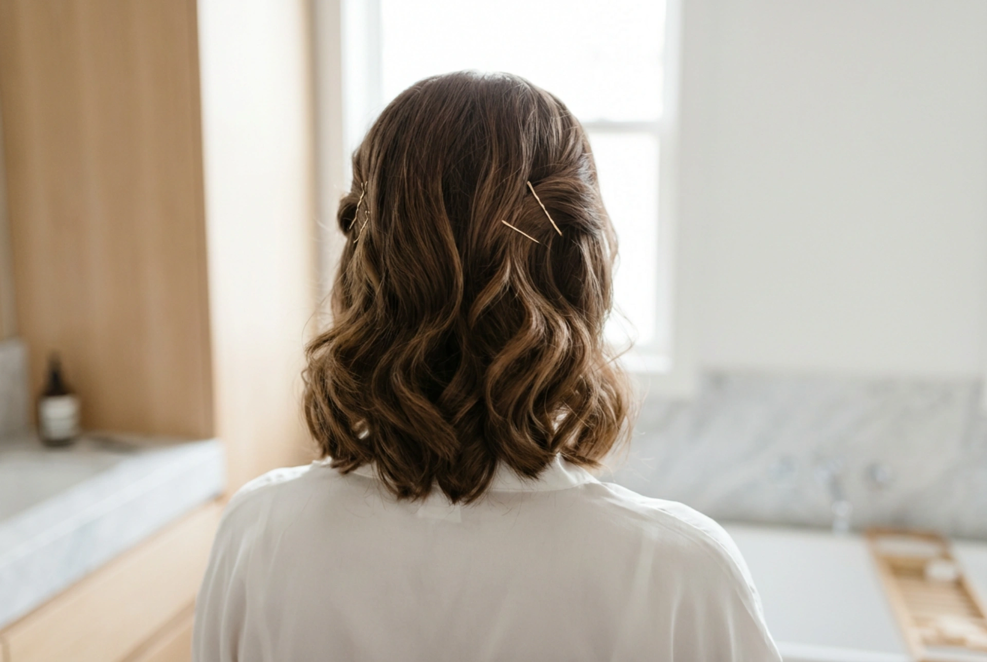 Mittellanges Haar und Damenfrisuren: Schnelle Wellen, Volumen und Haarklammern