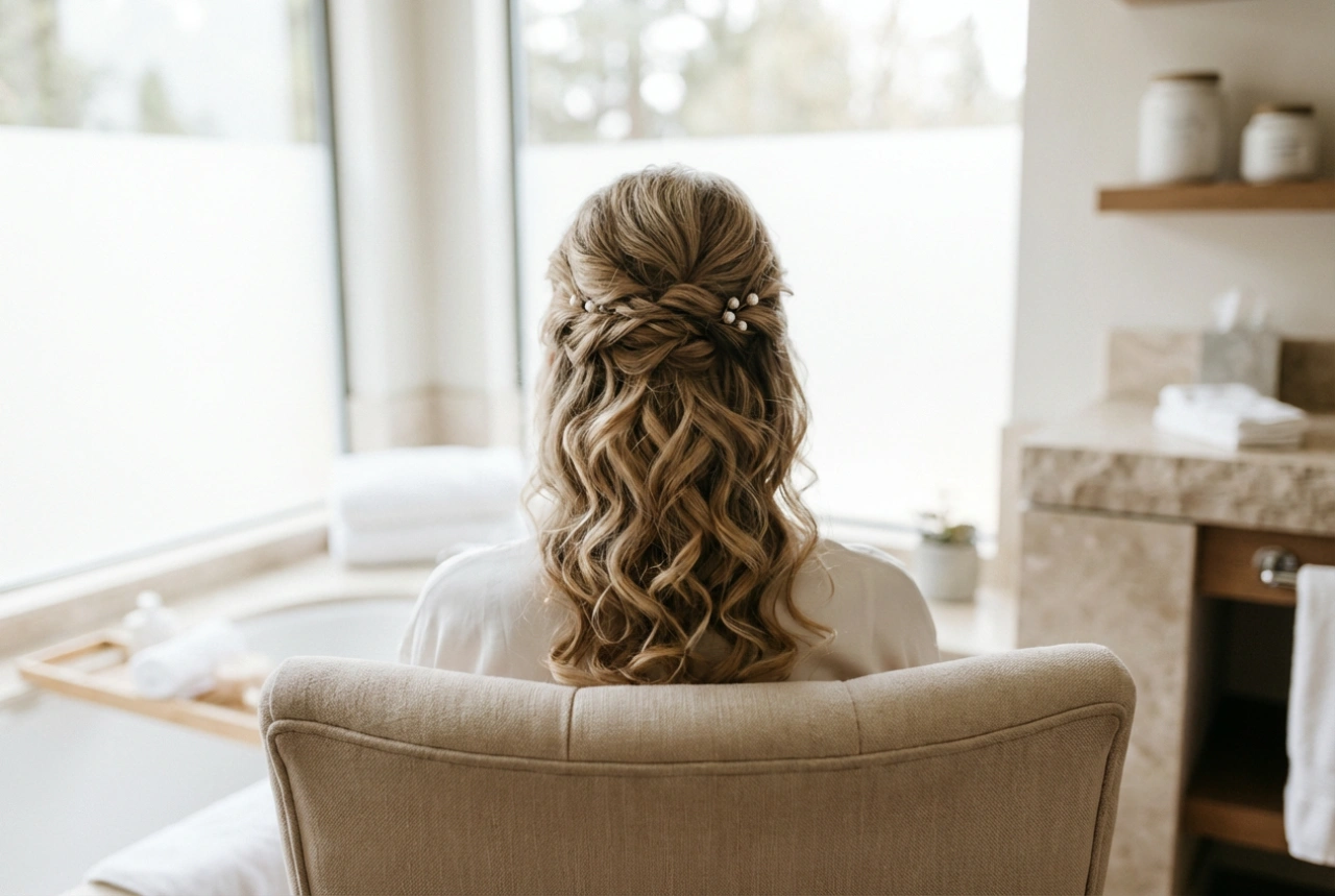 Elegante Hochsteckfrisuren und Wellen: Hochzeitsfrisuren für mittellanges Haar