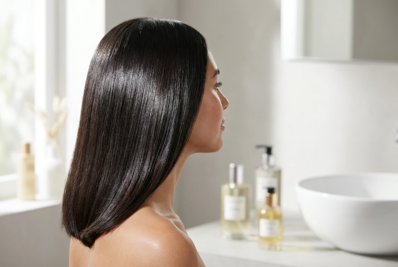 Glass Hair Trend: So gelingt der spiegelglatte Look für schulterlanges Haar