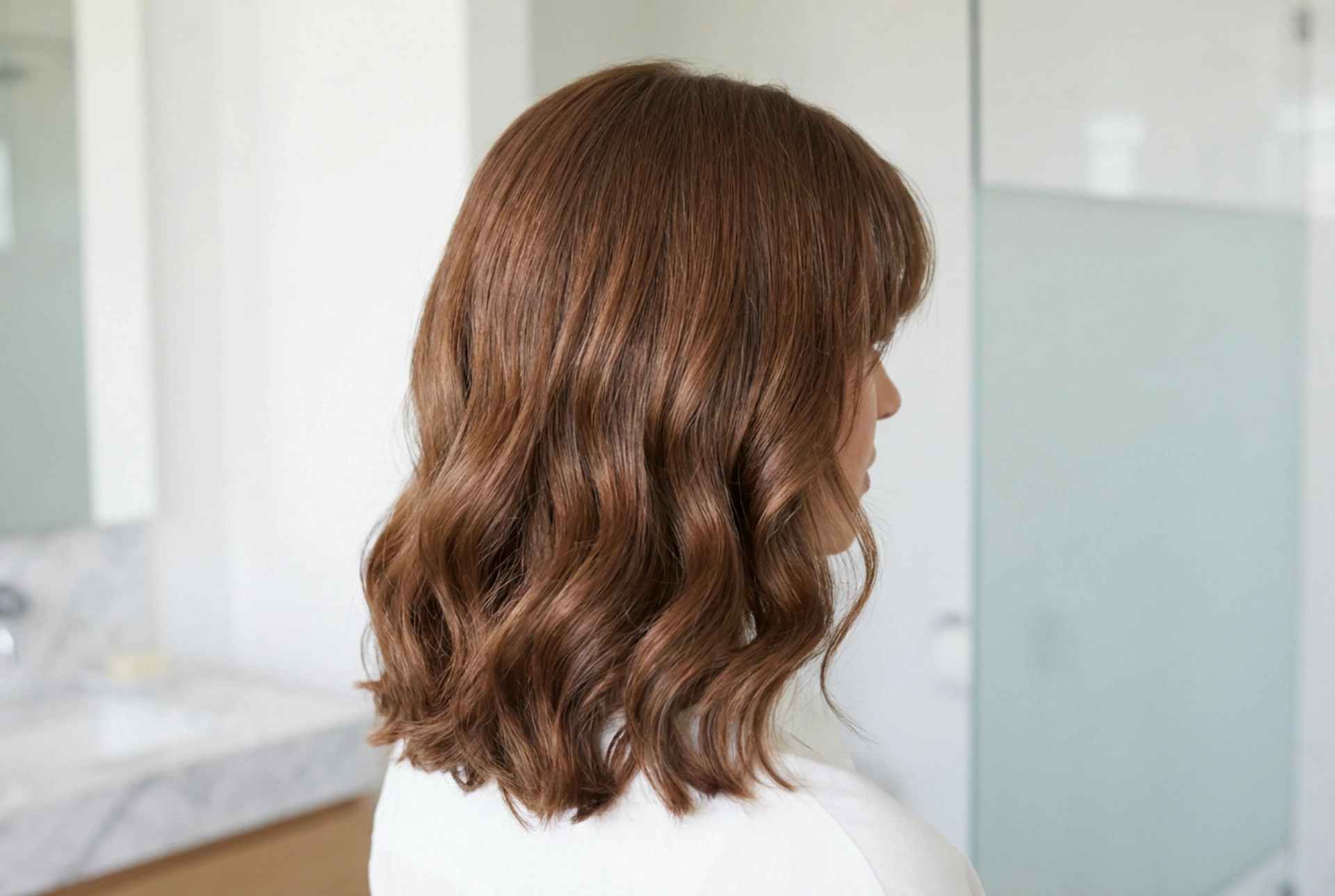 Schulterlange Haare mit Pony: Eine Frisur mit Volumen und sanften Wellen