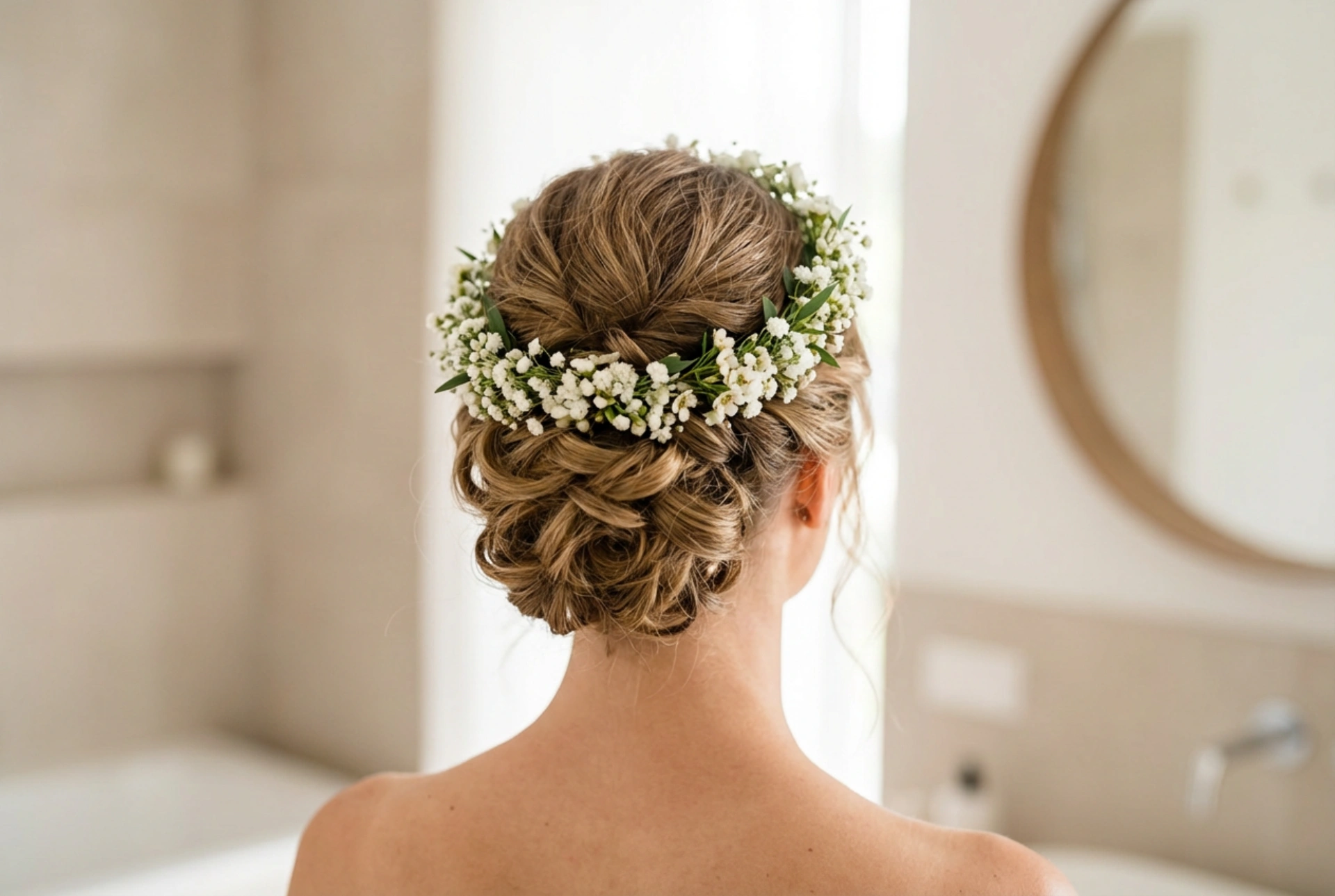 Brautfrisur mit Blumenkranz: Haarvorbereitung und stabile Hochsteckfrisuren