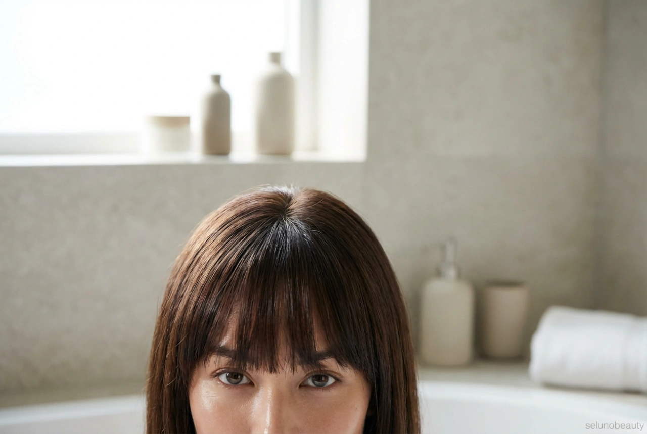 Gerader, gestufter Pony: Glattes Finish und Volumen am Ansatz