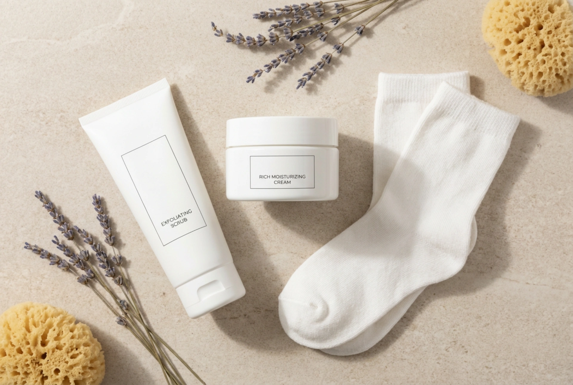 Tägliche Routine für rissige Fersen: Peeling, Creme und Socken
