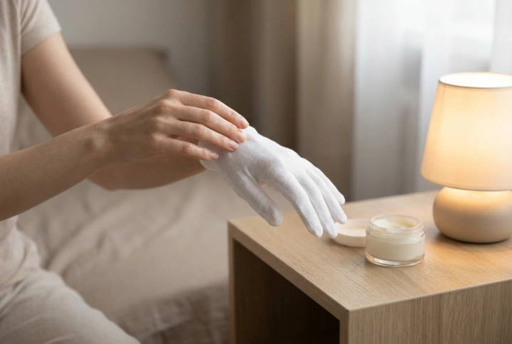Anwendung von Creme für rissige Hände über Nacht: Okklusion und Handschuhe