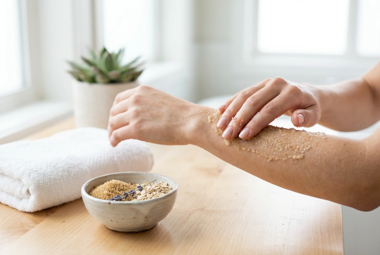 Sanftes Handpeeling für zu Hause: Hautvorbereitung und Massage