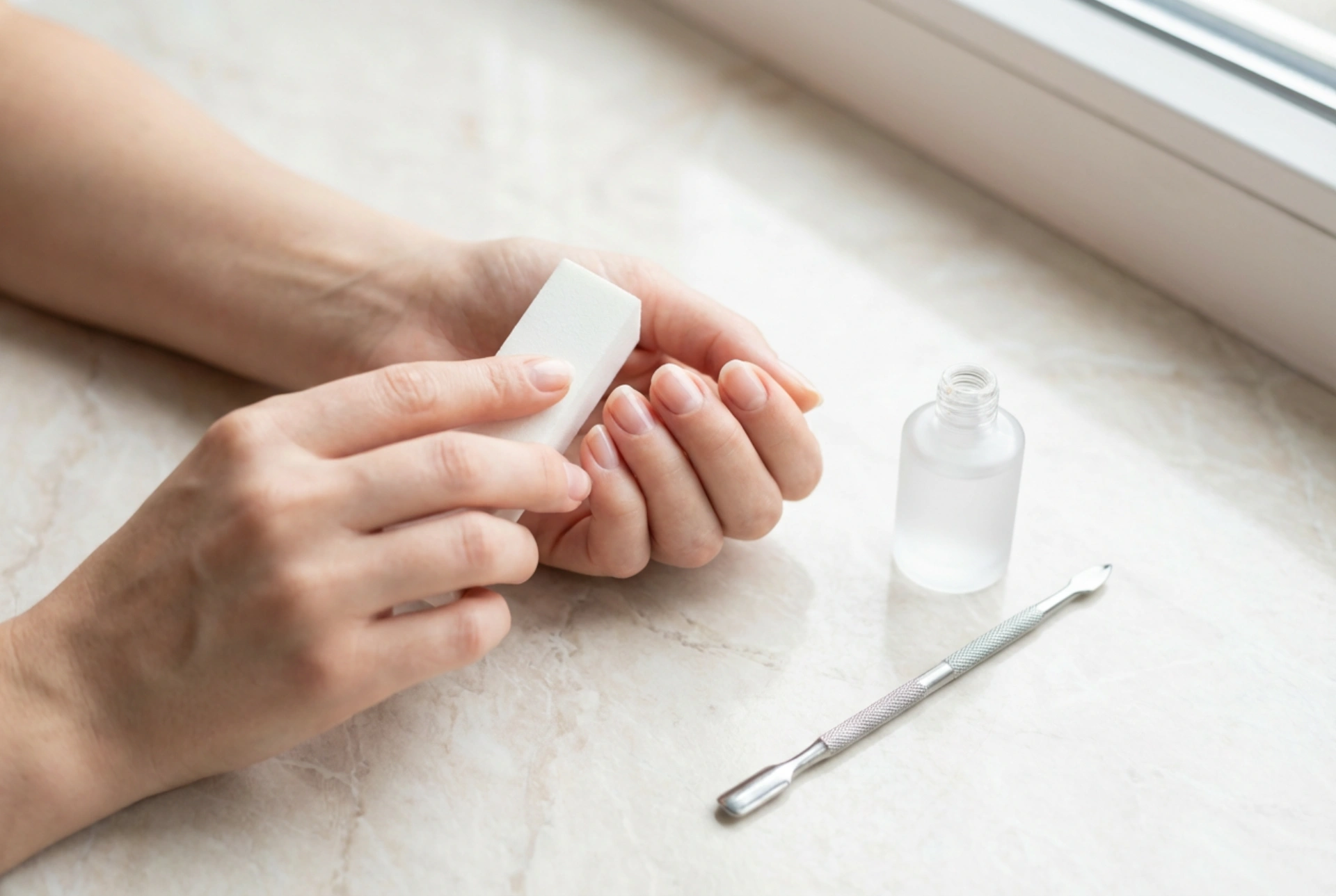 Hybrid-Maniküre von Grund auf: Vorbereitung der Nagelplatte und Anwendung