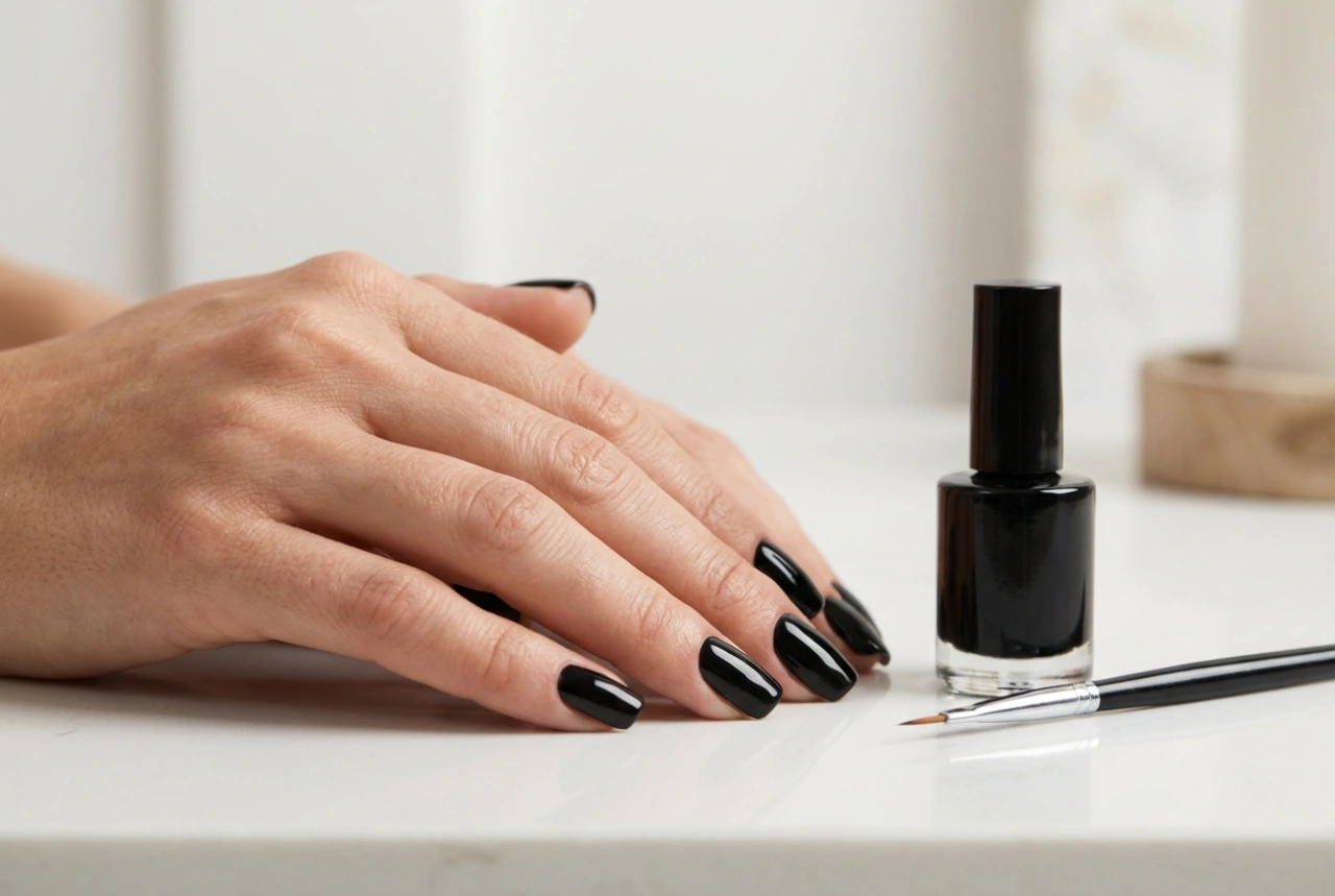 Schwarze Hybridnägel: Auftrag ohne die Nagelhaut zu überfluten, Vorbereitung und Anwendung