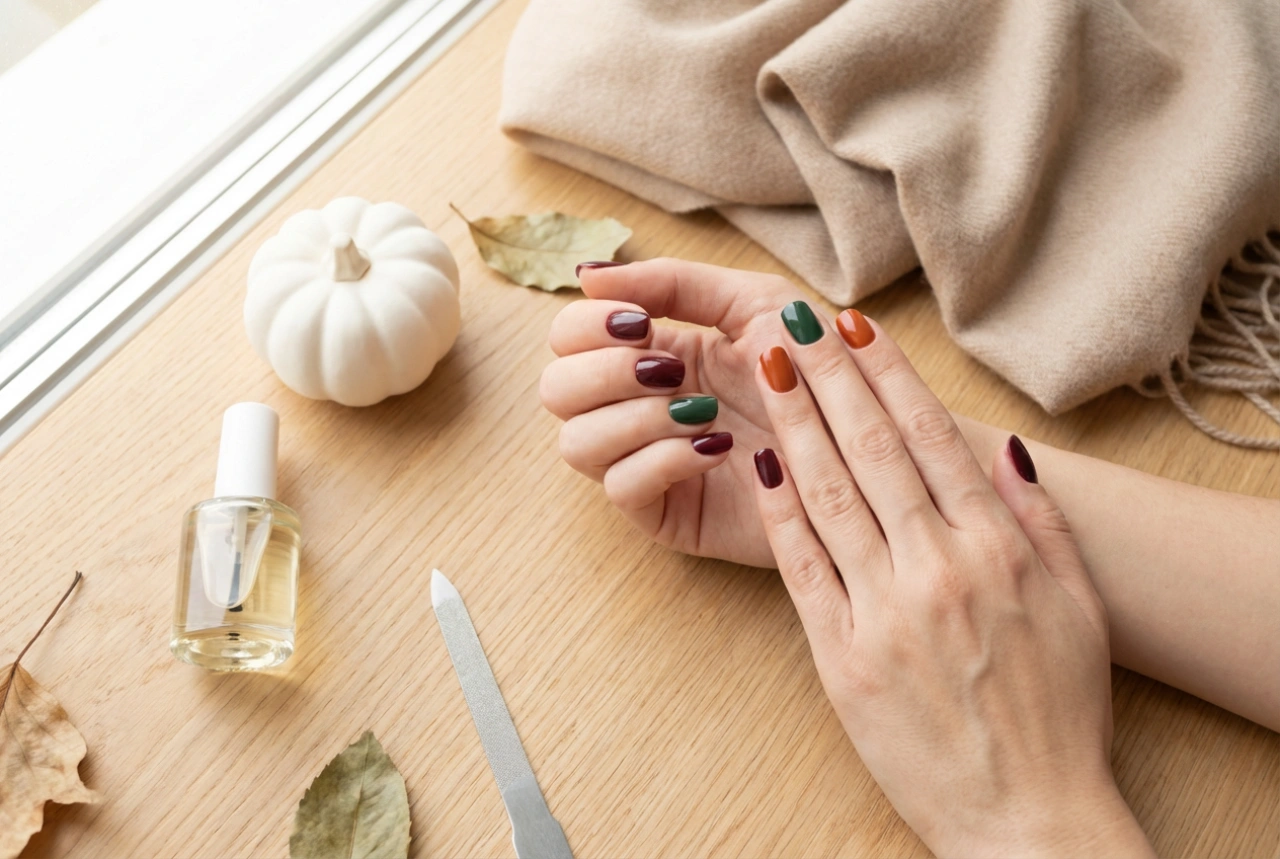 Herbstliche Shellac-Maniküre: Vorbereitung der Nagelplatte, Farbauswahl und Finish