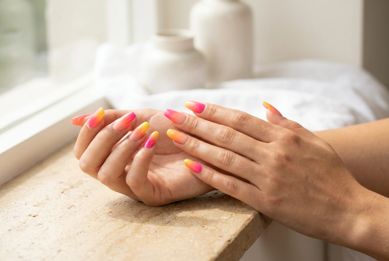 Farbige Hybrid-Nägel für den Sommer: Neon, Ombré und Farbschutz