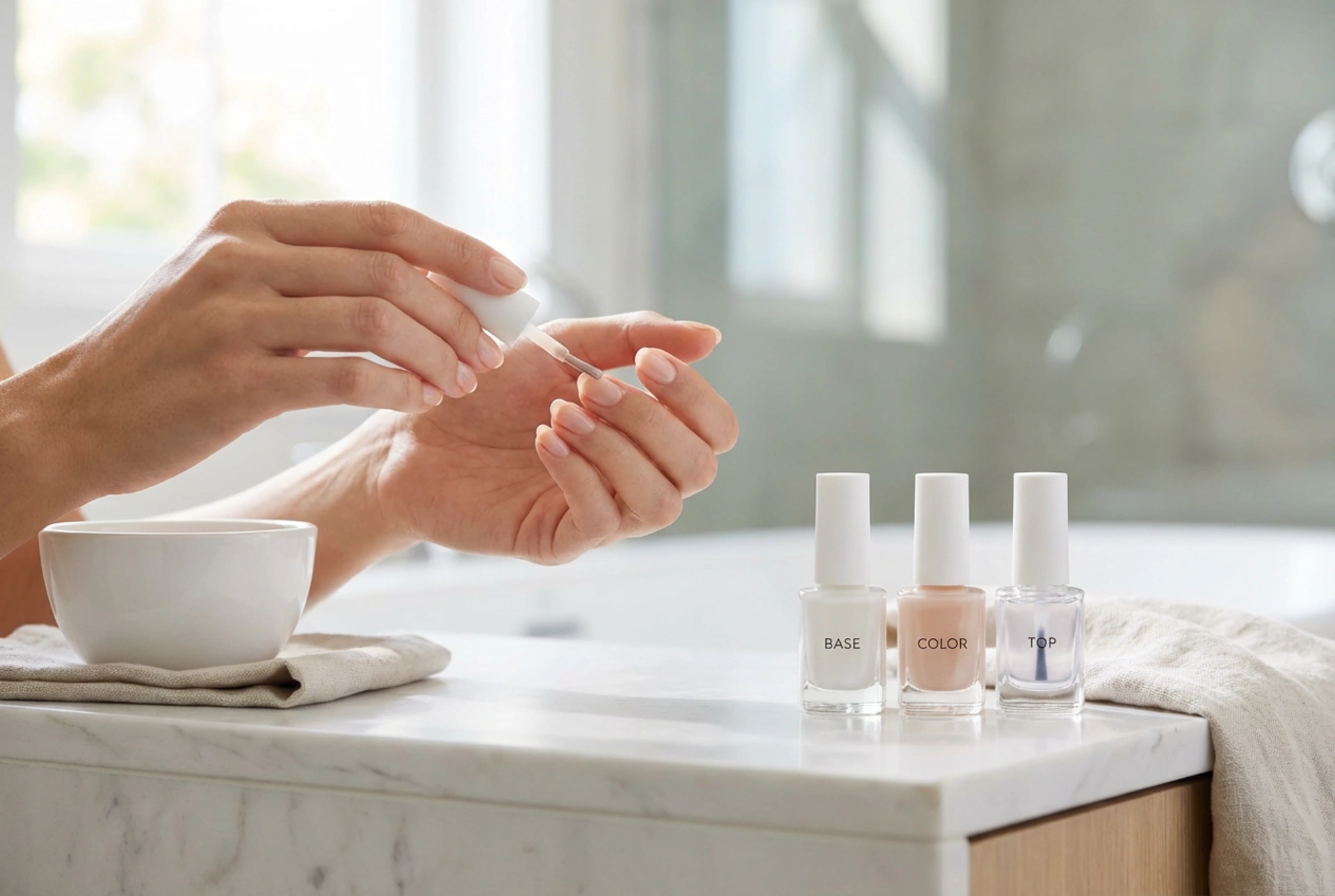 Natürliche Hybrid-Maniküre Schritt für Schritt: Base, Farbe und Top