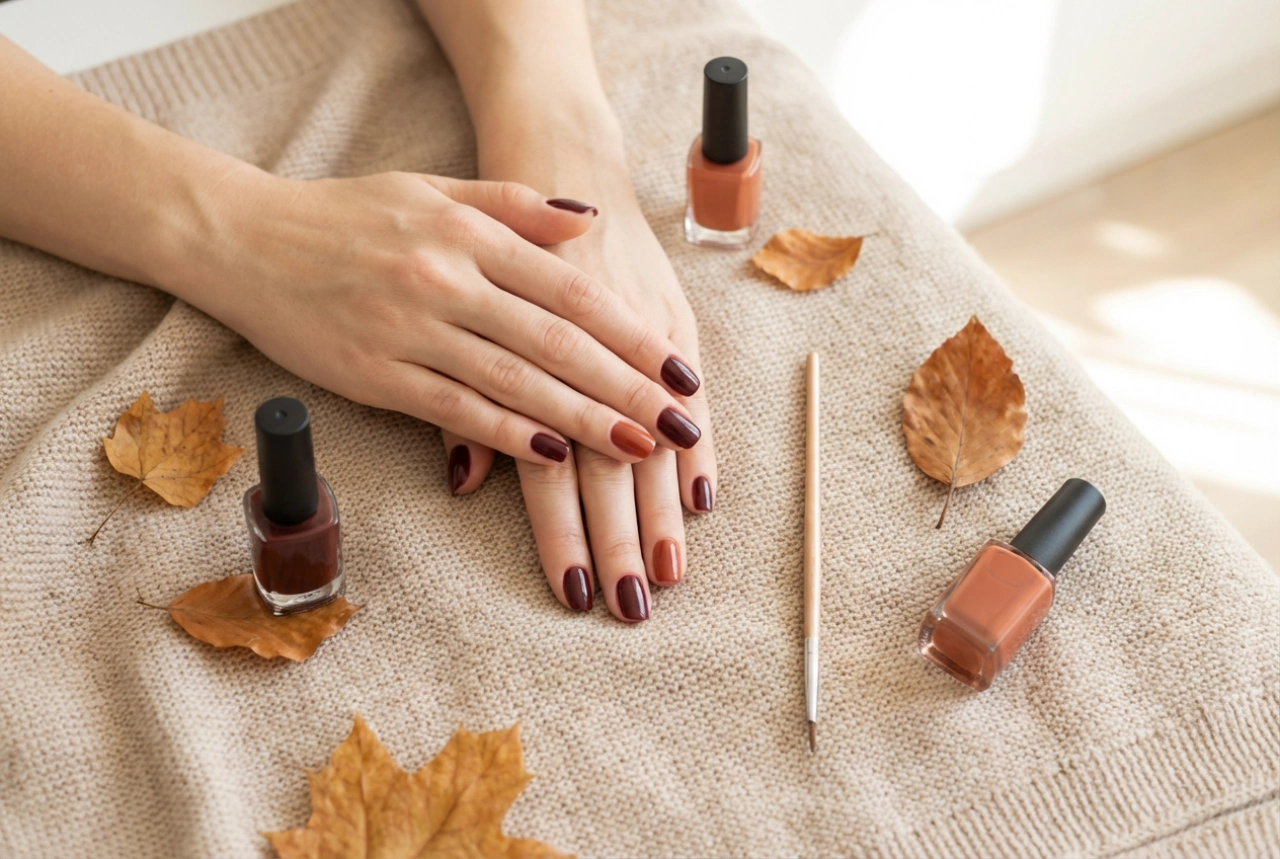 Herbstliche Pflege und Nageldesigns: Hybridnägel für den Herbst zu Hause