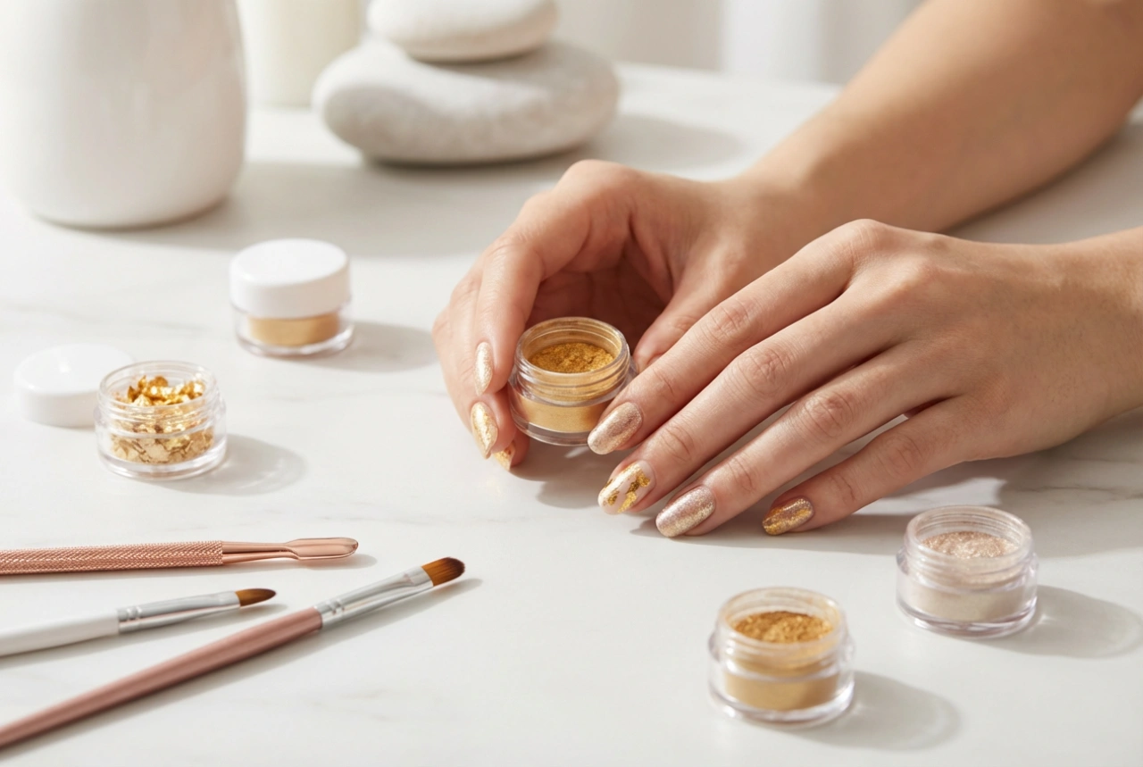 Fingernägel mit Goldverzierung: Folien, Pigmente und schnelle Akzente