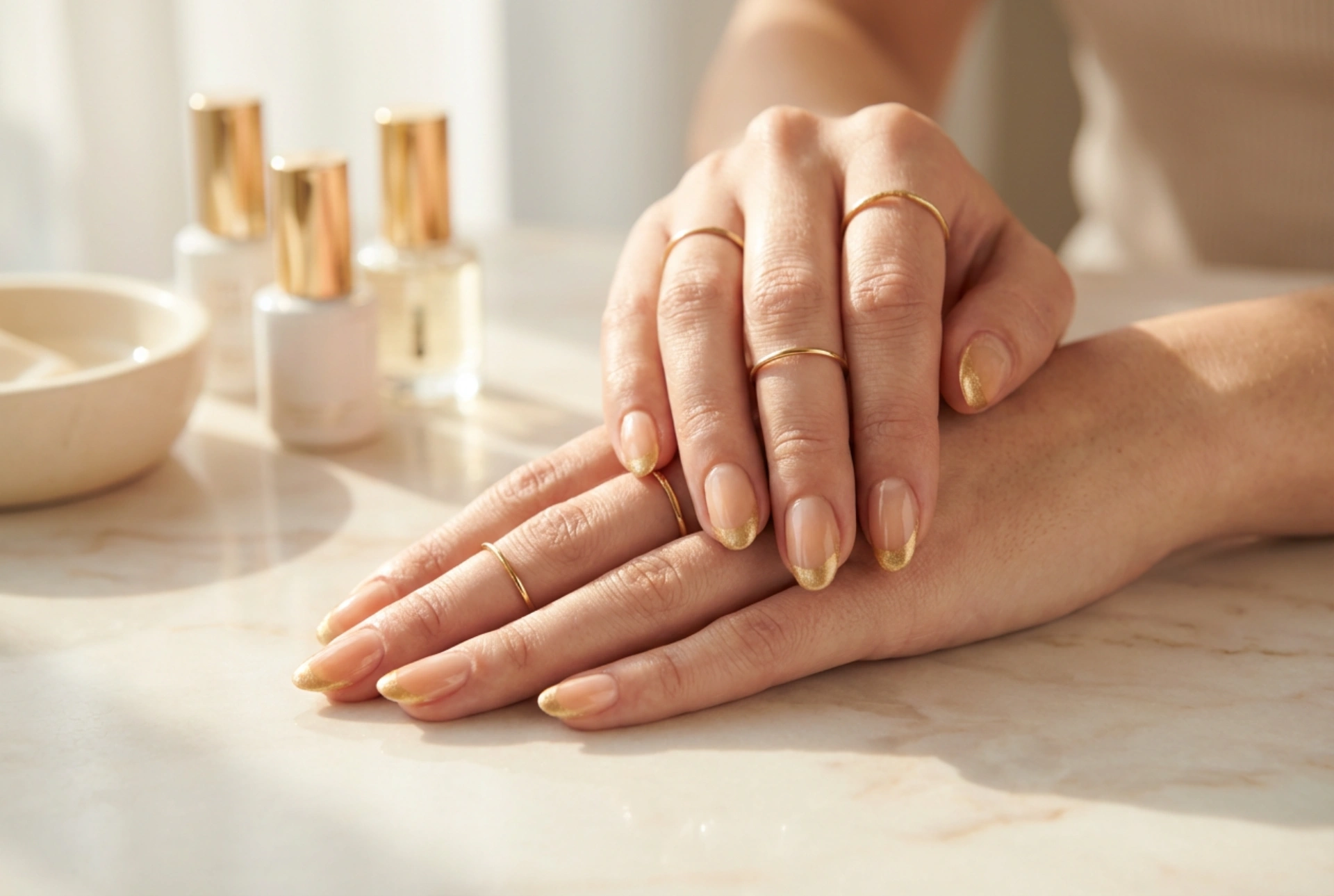 Goldene French Nails Schritt für Schritt: Perfekte Linie und strahlender Glanz