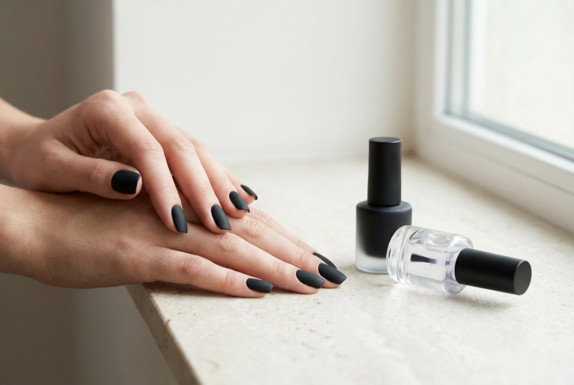 Makellose mattschwarze Nägel: Die richtige Basis und ein mattierender Top Coat