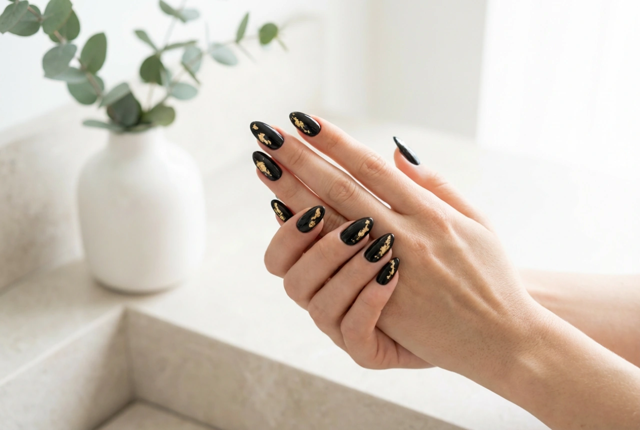 Elegante Kombinationen: Schwarze Nägel mit Gold Schritt für Schritt
