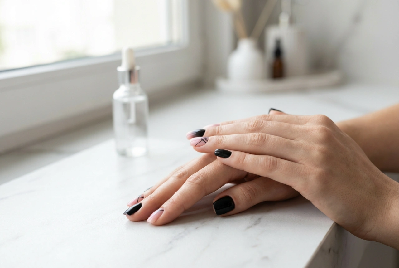 Schwarz-rosa Nägel: Kontraste, Ombre und einfache Muster