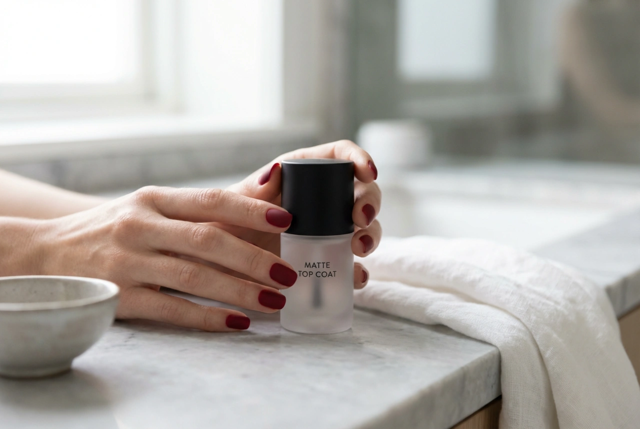 Rote matte Nägel ohne Abrieb: Mattierender Top Coat und Pflege