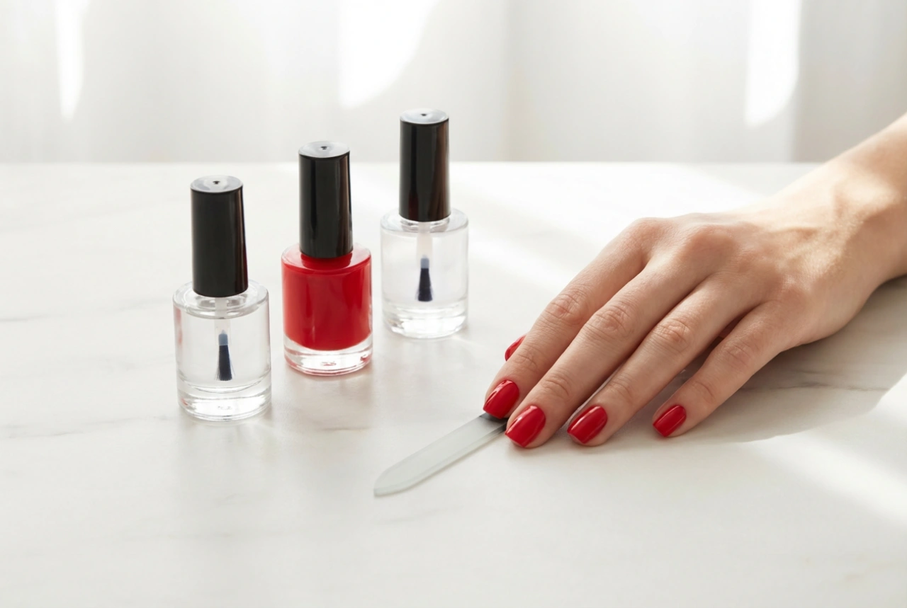 Rote UV-Nägel Schritt für Schritt: Base, Farbe und Top Coat