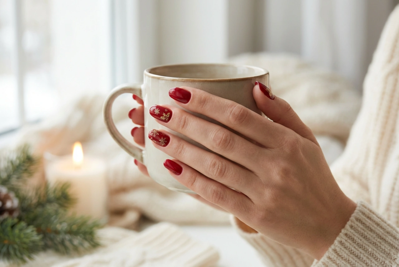 Rote Weihnachtsnägel: Klassische Motive und bewährte Techniken