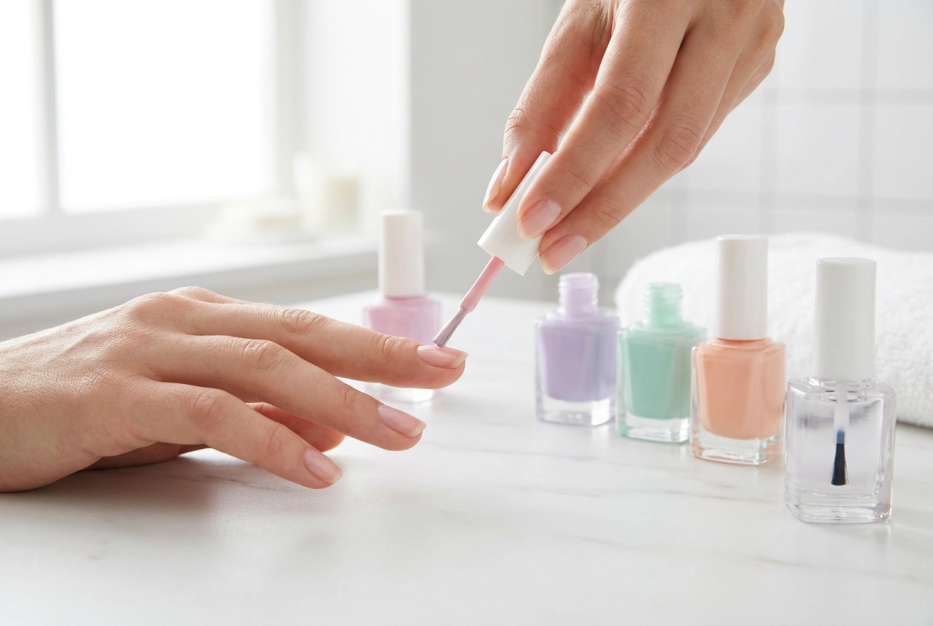 Pastell-Maniküre Schritt für Schritt: Farbwahl, streifenfreies Auftragen und Top Coat