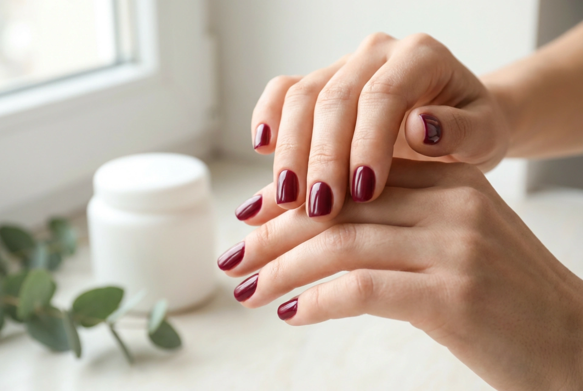 Bordeauxrote Nägel: Kurze Designs, die die Hand optisch strecken