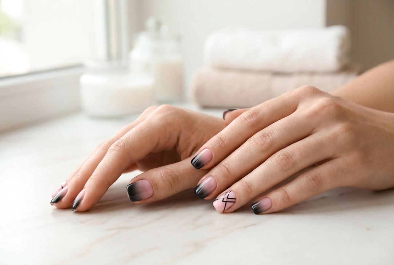 Wie man Schwarz und Rosa auf den Nägeln kombiniert: Ombre und Muster