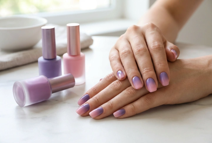 Lila-rosa Nägel: Wie man einen sanften Ombré-Effekt und stimmige Akzente erzielt