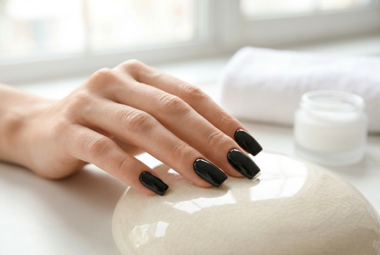 Schwarze quadratische Nägel: Präzise Kanten, Deckkraft und Top Coat