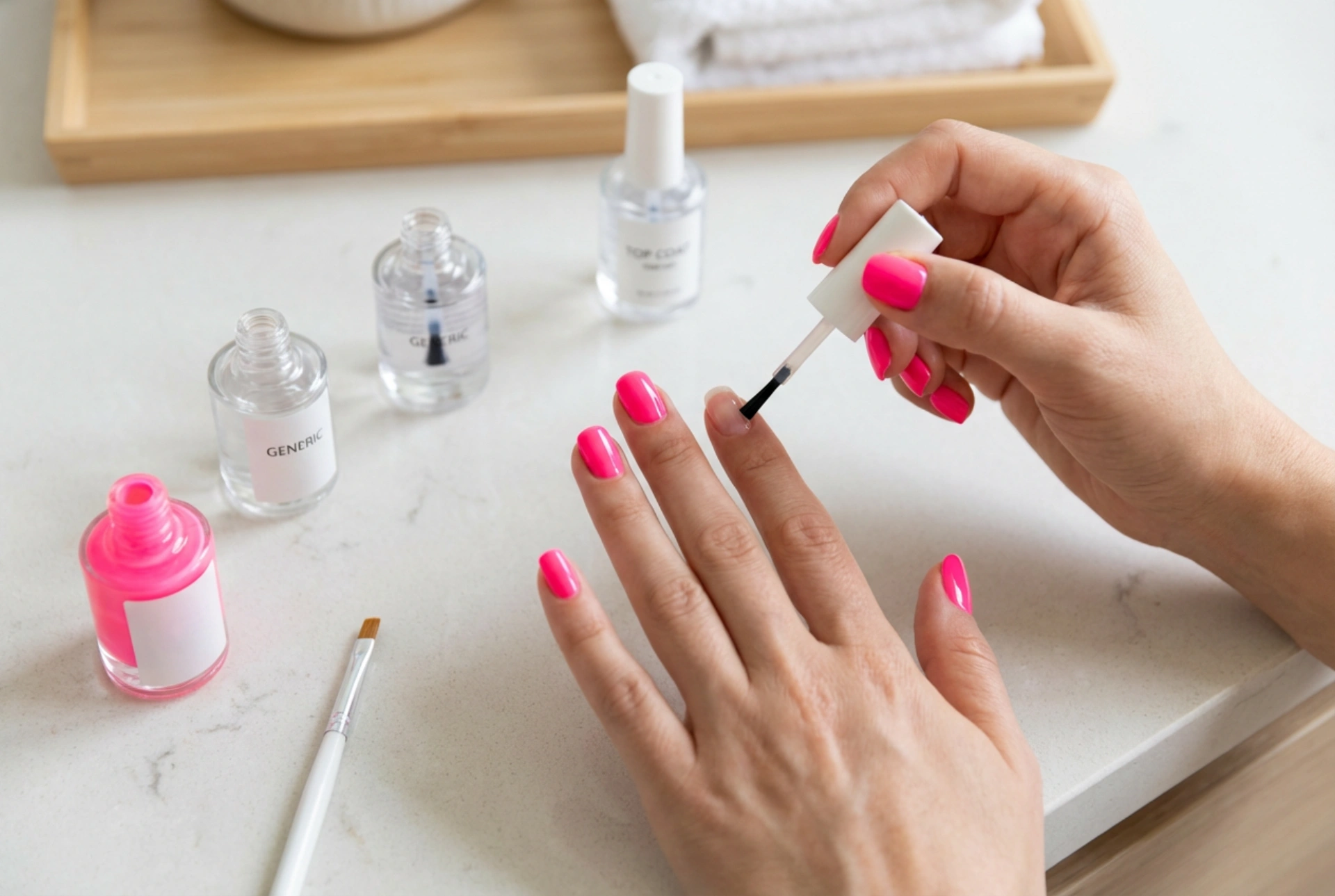 Neonpinke Nägel Schritt für Schritt: Base Coat, Farbschichten und Top Coat