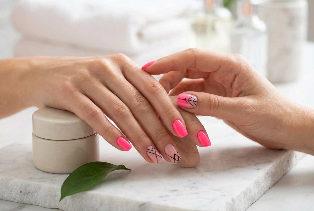 Neonpinke Nägel mit Schwarz: Kontrastreiche Verzierungen Schritt für Schritt