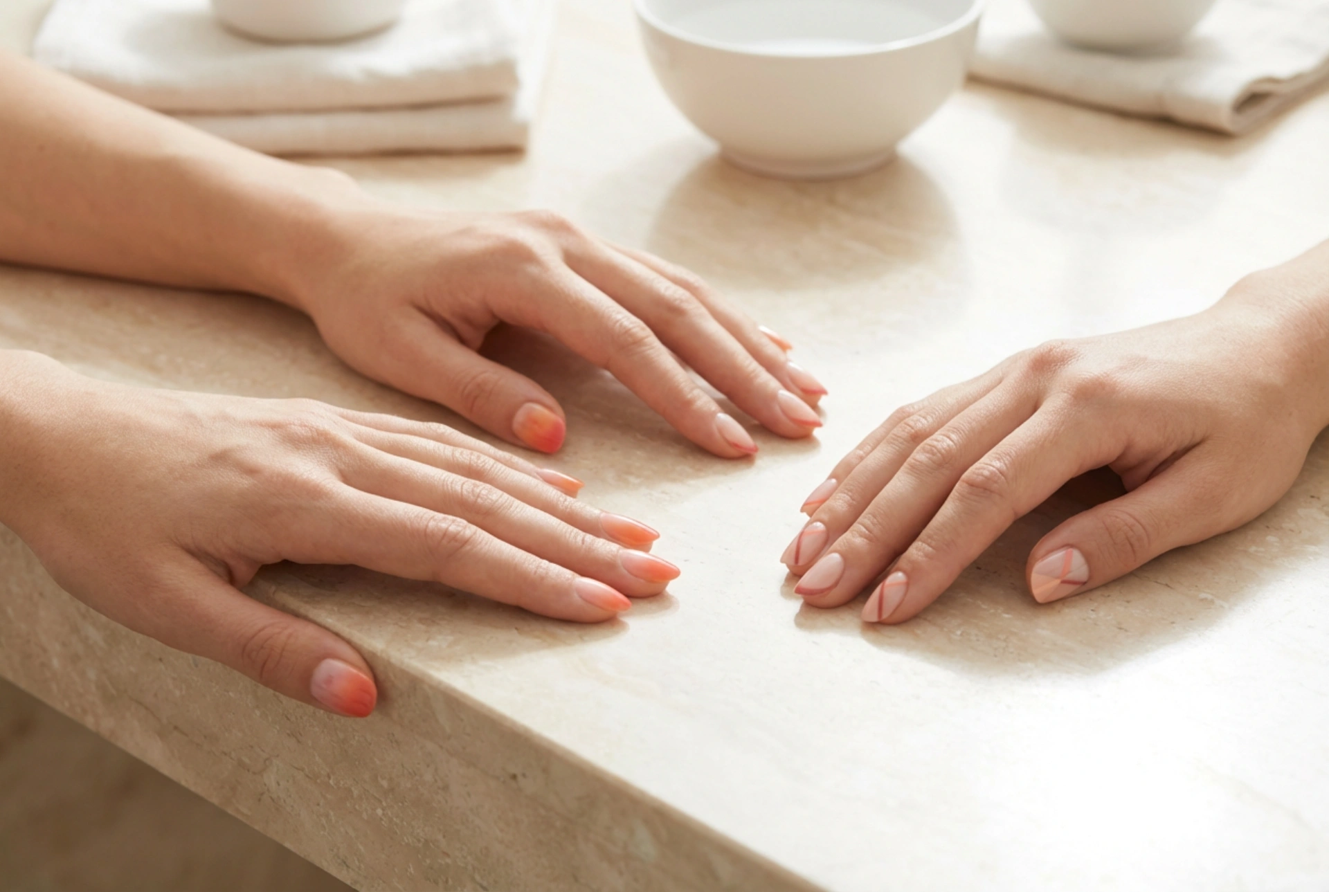 Orange-Rosa Nägel: Ombré, French und geometrische Muster