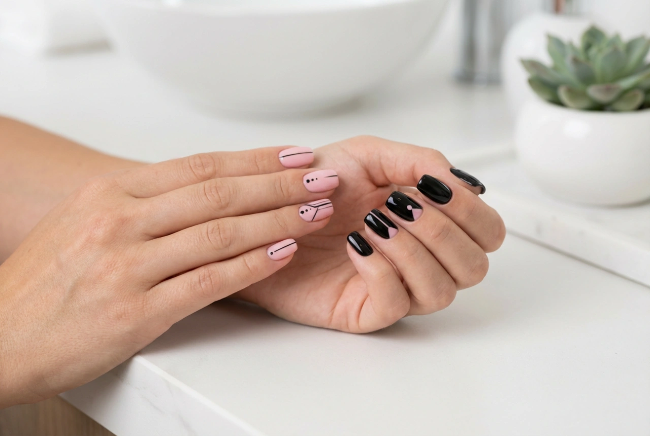 Rosa-schwarze Nägel: Ideen für Kontraste und einfache Techniken