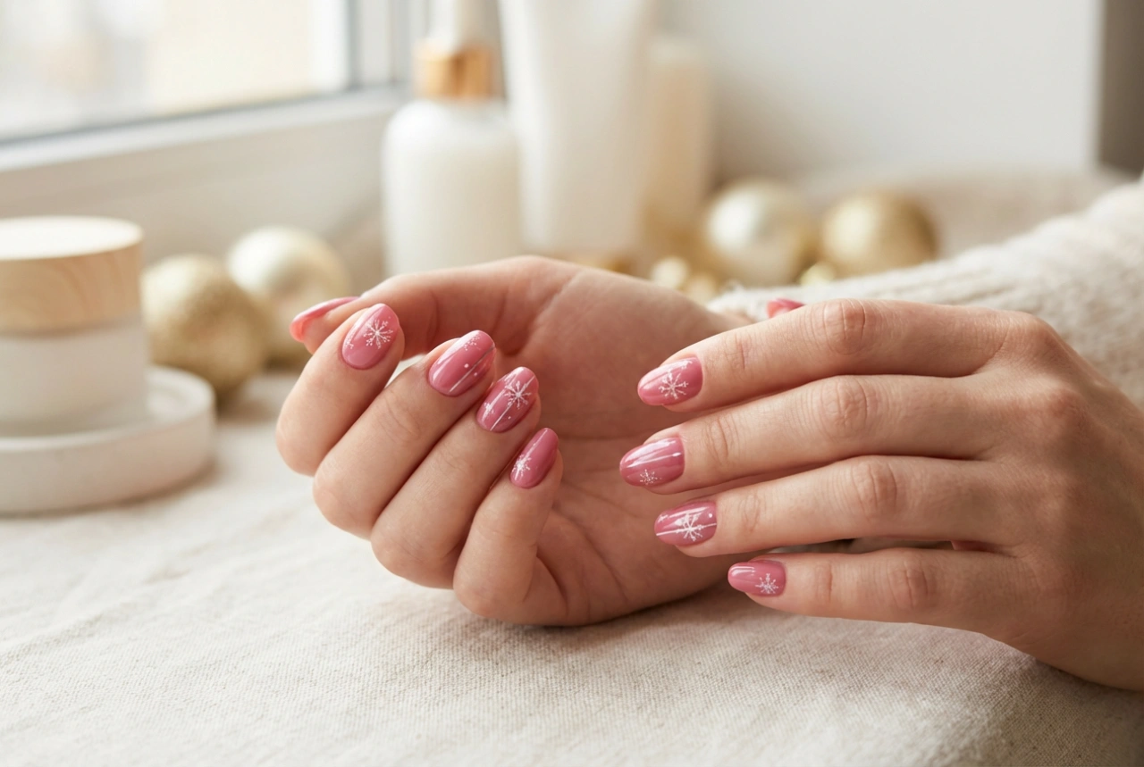 Weihnachten in Rosa: Rosa Weihnachtsnägel mit einfachen Mustern