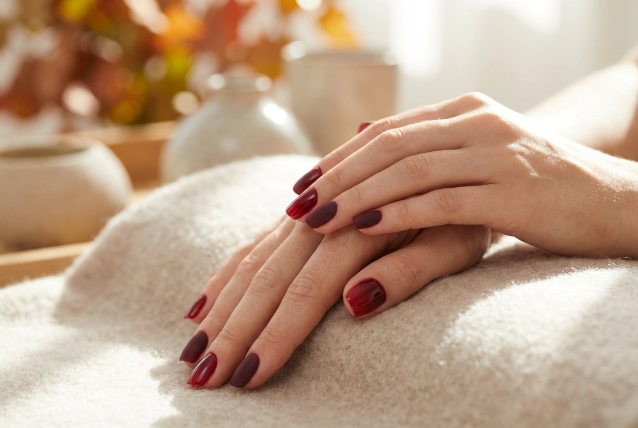 Burgunderrote Ombré-Nägel: Herbstliche Kombinationen und Matt/Glanz-Finish