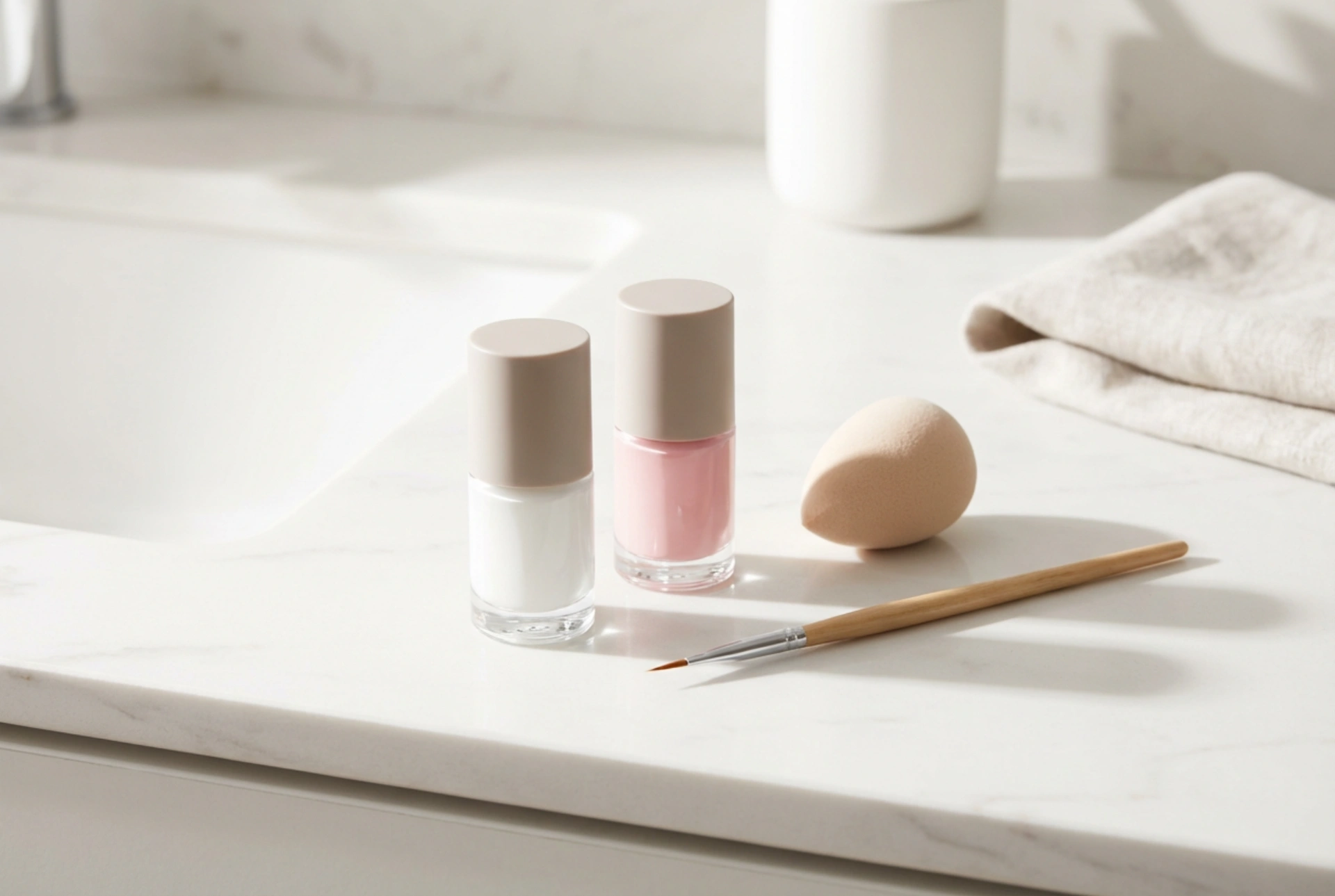 Weiß-rosa Ombré-Nägel Schritt für Schritt: Schwämmchen und Pinsel
