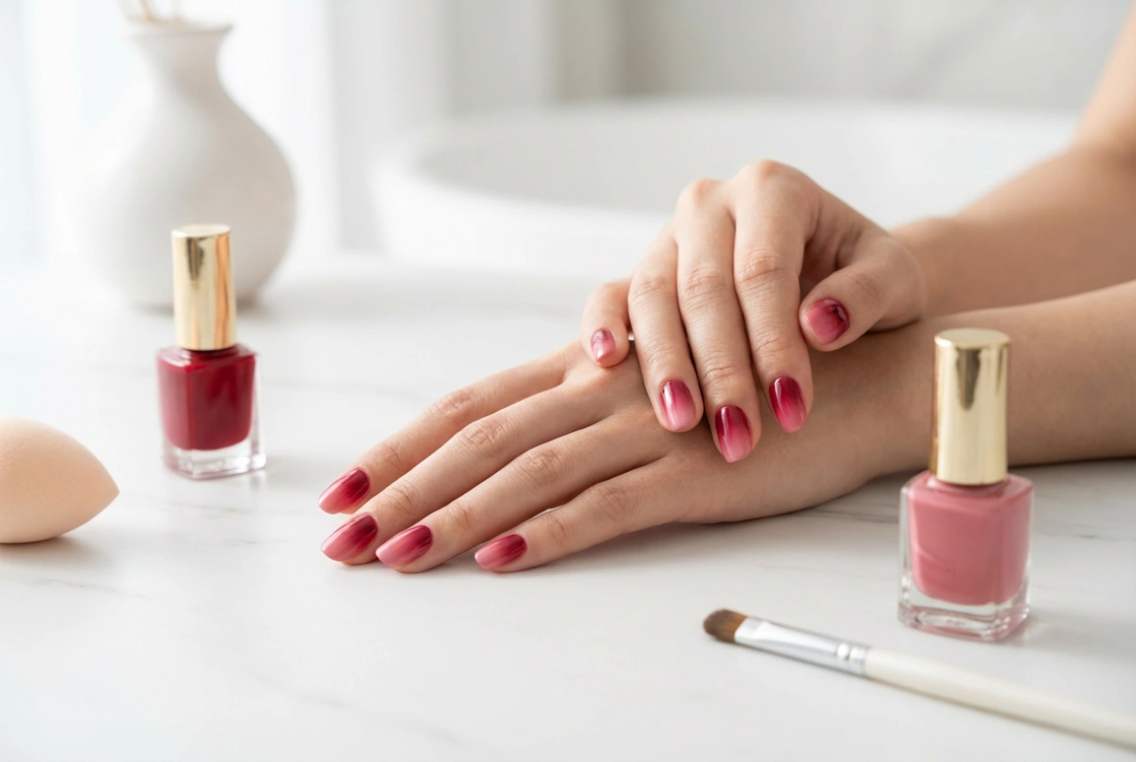 Rote Ombre-Nägel: Schattierungstechniken mit Schwamm und Pinsel