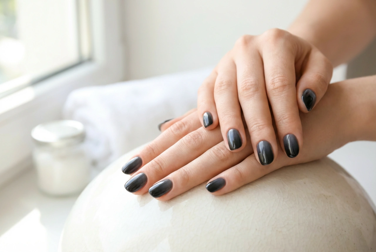 Schwarze Ombré-Nägel: Ein tiefer Farbverlauf von Graphit zu Schwarz