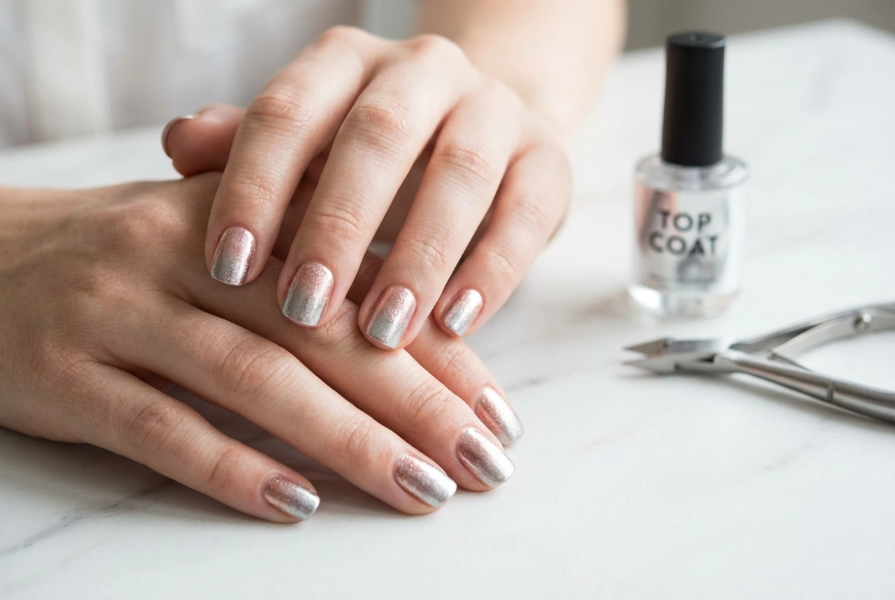 Metallic Ombre-Nägel: Pigmente, Auftragung und Versiegelung mit Top Coat
