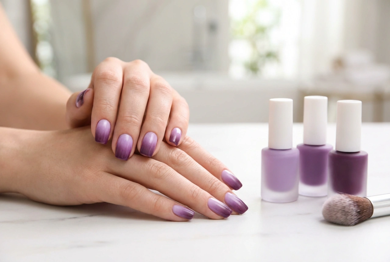 Lila Ombré-Nägel Schritt für Schritt: Wie man Farbtöne mischt